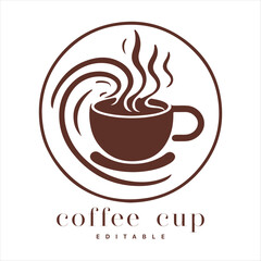 Coffee shop logo template, natural abstract coffee cup with steam, coffee house emblem, creative cafe logotype, modern trendy symbol design vector illustration isolated on white background sign.