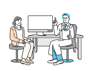 A woman being seen by a doctor in a hospital