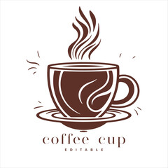Coffee shop logo template, natural abstract coffee cup with steam, coffee house emblem, creative cafe logotype, modern trendy symbol design vector illustration isolated on white background sign.