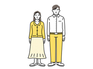 Young man and woman couple standing frontal full body vector illustration