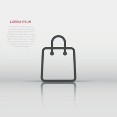 Shopping bag icon in flat style. Handbag sign vector illustration on white isolated background. Package business concept.
