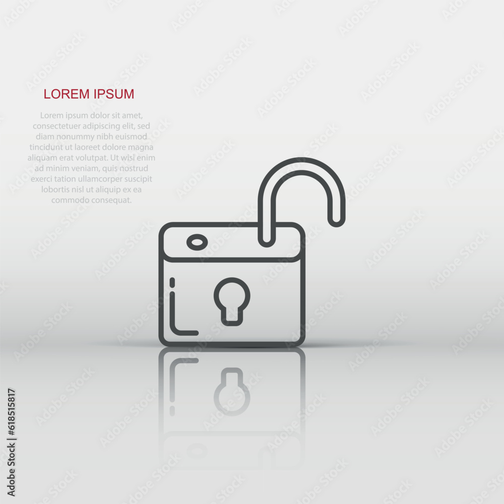 Poster locker icon in flat style. padlock password vector illustration on white isolated background. key un