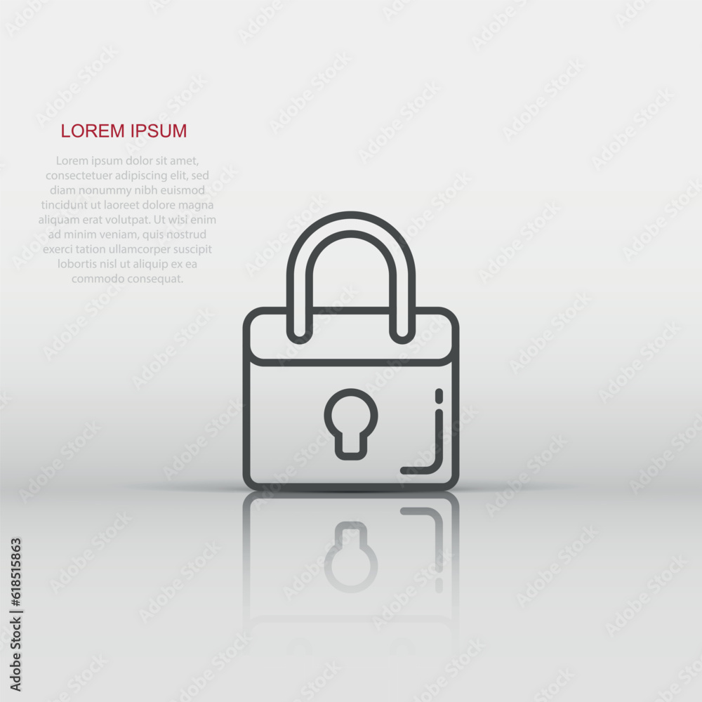Poster locker icon in flat style. padlock password vector illustration on white isolated background. key un