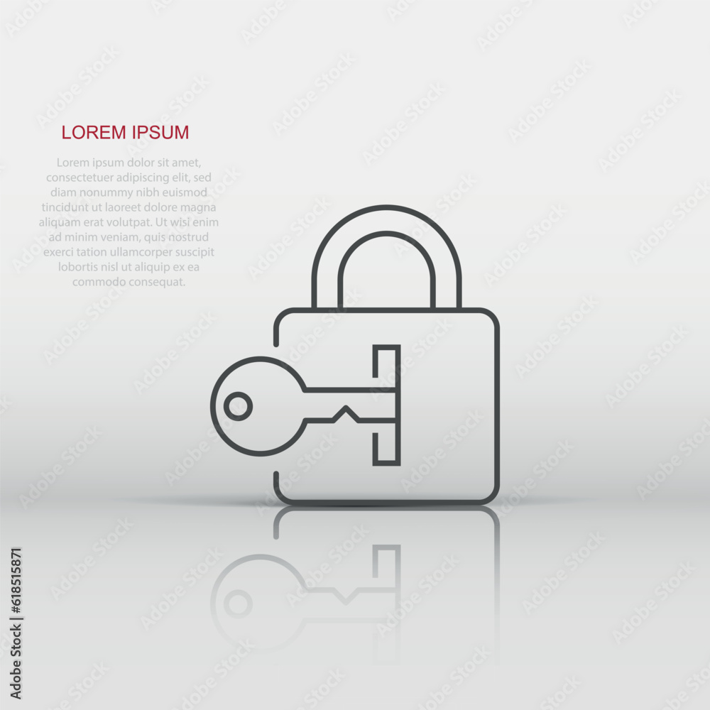 Poster locker icon in flat style. padlock password vector illustration on white isolated background. key un