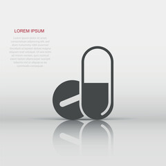 Pill capsule icon in flat style. Drugs vector illustration on white isolated background. Pharmacy business concept.