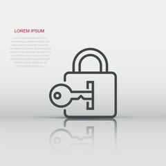 Locker icon in flat style. Padlock password vector illustration on white isolated background. Key unlock business concept.