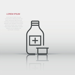 Pill bottle icon in flat style. Drugs vector illustration on white isolated background. Pharmacy business concept.