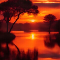 sunset on the river created with artificial intelligence