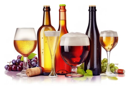 beer and wine isolated on white background. Generated by AI