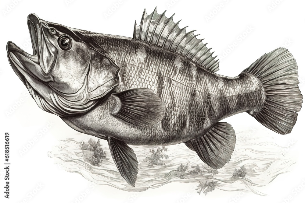 Poster bassfish isolated on white background. generated by ai.