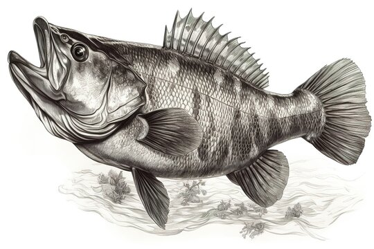 bassfish isolated on white background. Generated by AI.