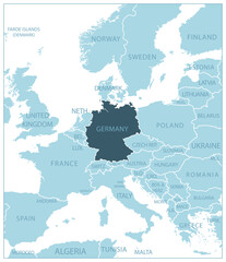 Germany - blue map with neighboring countries and names.