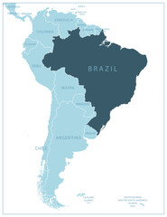 Brazil - blue map with neighboring countries and names.