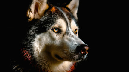 Fototapeta premium husky portrait on black background Generative AI