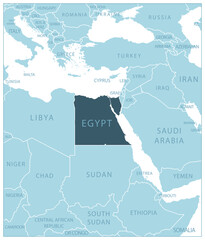 Egypt - blue map with neighboring countries and names.