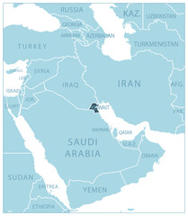 Fototapeta na wymiar Kuwait - blue map with neighboring countries and names.