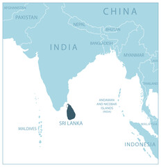 Fototapeta na wymiar Sri Lanka - blue map with neighboring countries and names.