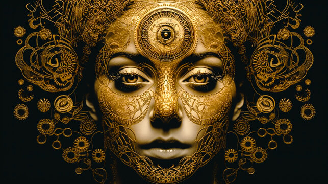 magic woman with third eye open esoteric background Generative AI