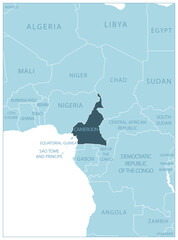 Cameroon - blue map with neighboring countries and names.