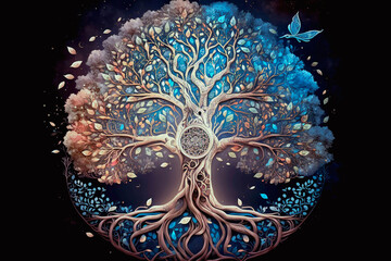 Beautiful tree of life, sacred symbol. Individuality, prosperity and growth concept. - obrazy, fototapety, plakaty