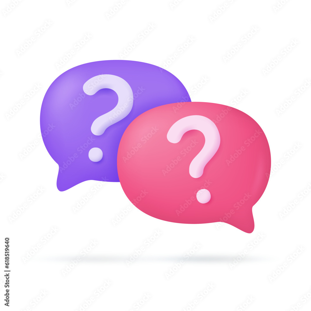 Poster 3d text box. speech bubble dialog dialogue. questions and answers