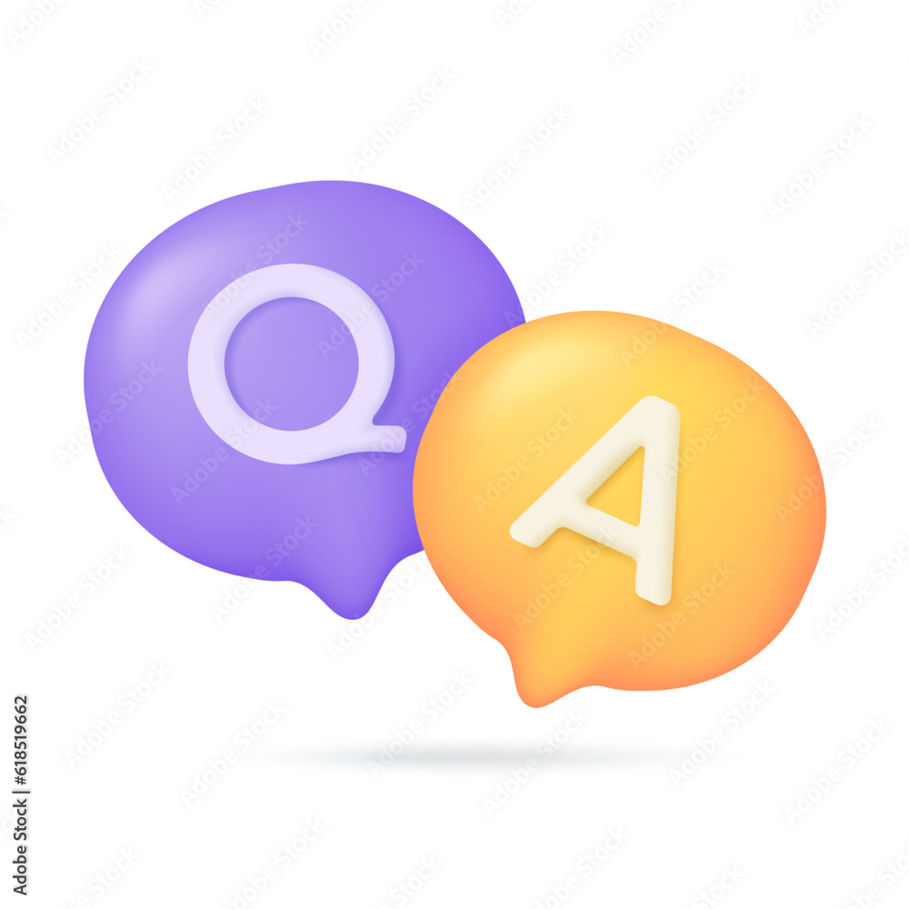 Poster 3d text box. speech bubble dialog dialogue. questions and answers