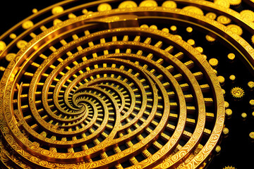 Abstract gold background, fantastic golden metal spiral pattern wallpaper.