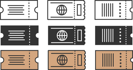 Set of ticket icons transparent background