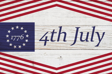 Happy 4th July on vintage old Betsy Ross 13 stars US American flag