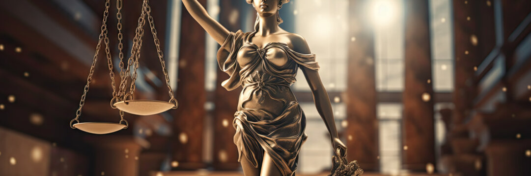 A Lady Justice scales poster with copy space - Generative AI