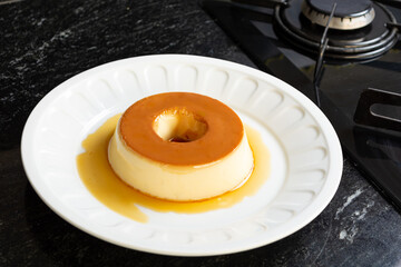 pudim de leite or condensed milk pudding, homemade delicious brazilian dessert recipe.