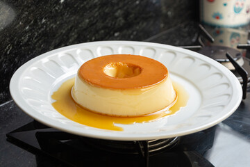pudim de leite or condensed milk pudding, homemade delicious brazilian dessert recipe.