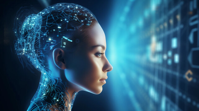 Artificial intelligence in the form of a young girl. Virtual concept