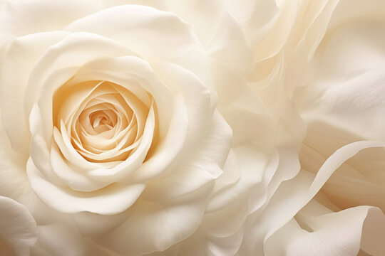 Banner with beautiful large white rose in full frame macro shot.