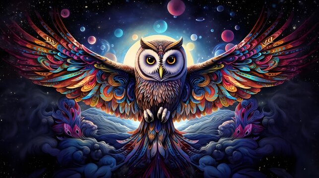 Owl psychedelic illustration.