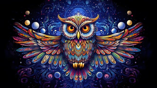 Owl psychedelic illustration.