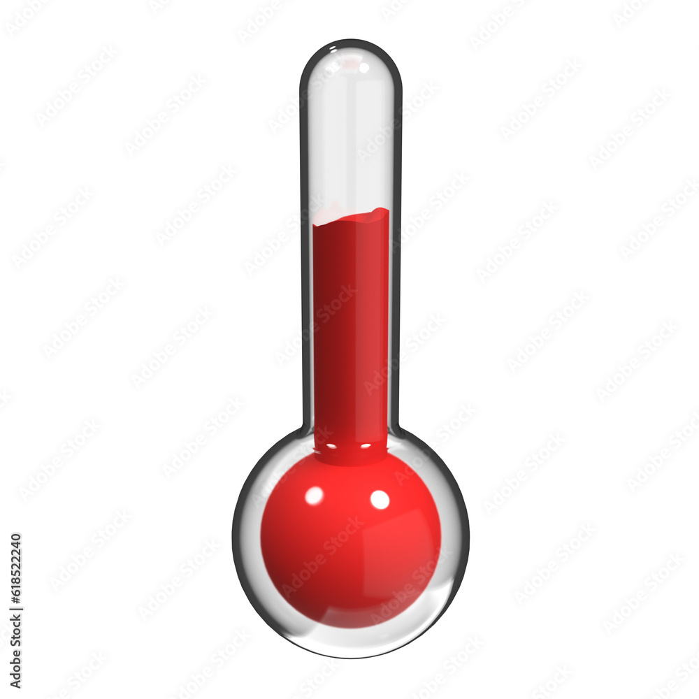 Poster 3d render of thermometer. 3d glass thermometer. red thermometer icon. 3d rendering illustration