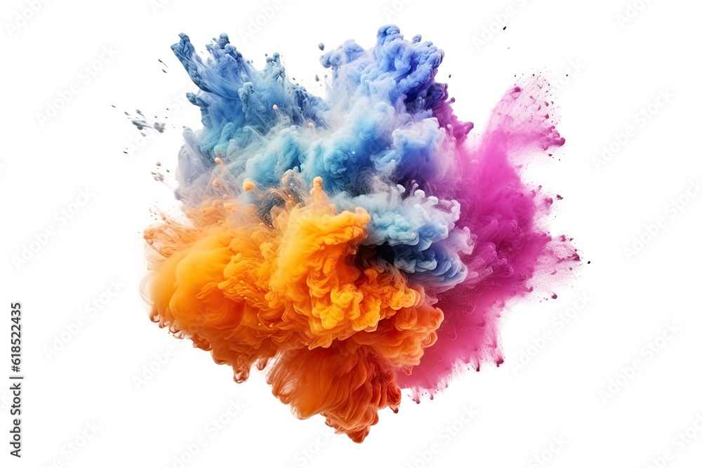 Canvas Prints a colorful smoke explosion isolated on white background - generative ai