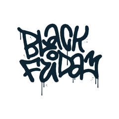 Sprayed BLACK FRIDAY urban graffiti with overspray in black over white. Vector spray textured hand drawn illustration.