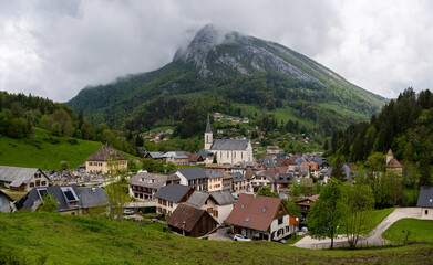Panoramic view of Saint Pierre d'Entremont village, in Isere Savoie, in French Alps, near Grenoble.