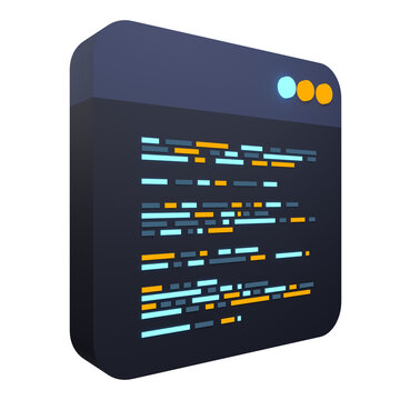 3d render coding icon. Coding screen 3d rendering. Programming with syntax code. 3d render illustration