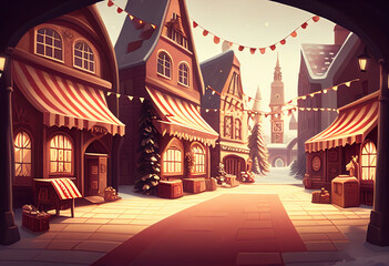 Fototapeta premium Christmas market in soft pastel colors. AI Generated