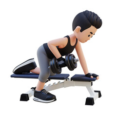 3D Sportsman Character Sculpting Back Muscles with Dumbbell Row Exercise