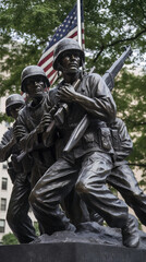 Uncommon valour, American Memorial Day Concept, Eternal Rest, Sombre, American Flags, Honor, USA, Gravestones National Cemetery, Fallen Heroes. Generative AI