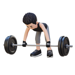 Fototapeta na wymiar 3D Sportsman Character Sculpting Back Muscles with Bent Over Row Workout