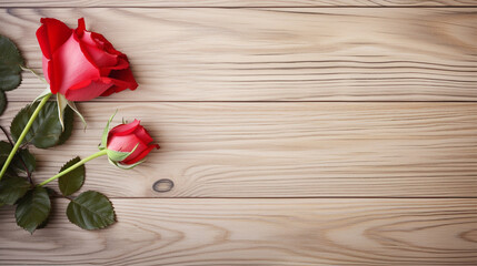 Red Rose on the Wooden Textured Background