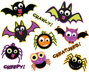 Halloween Critters, Stickers, Bat, Spider
