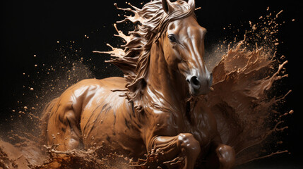 Obraz na płótnie Canvas A Horse run fastly while its mane made of chocolate , Background Image, HD