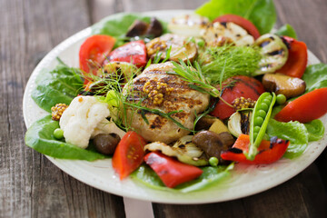 Grilled vegetables with mushrooms on a plate