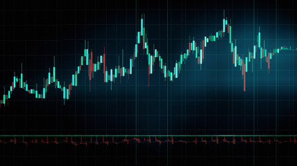 Graph, financial and futuristic hologram of stock market, chart management and investment profit tracking. Ai generated, data and analysis on dark screen for cryptocurrency, banking and forex trading